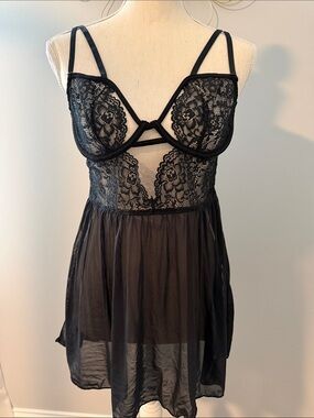 Adore Me Black Lace & Sheer Babydoll Chemise